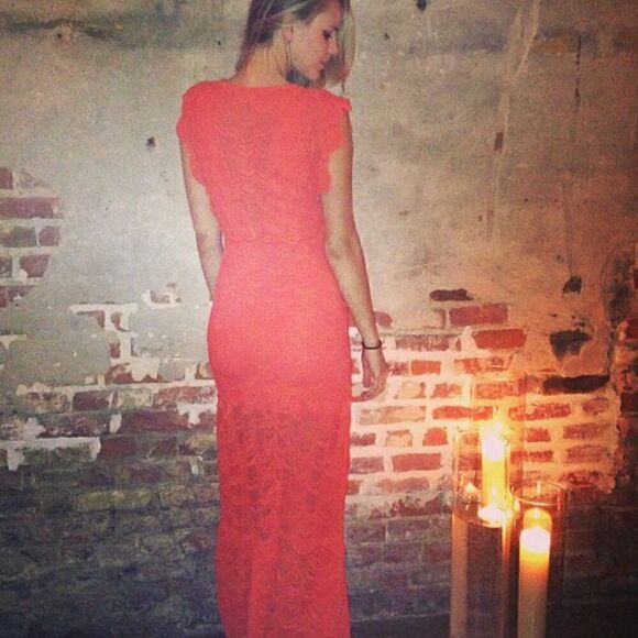 NWT NightCap Clothing XS/S Victorian Lace Orange Coral Caletto Maxi Long Dress - Picture 14 of 14